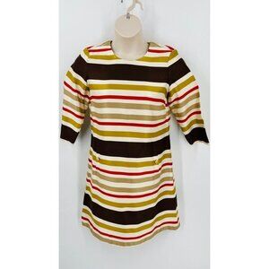J. McLaughlin Stripe Dress Jewel Neck Color Block Stripe  SZ 10 Fall Tones